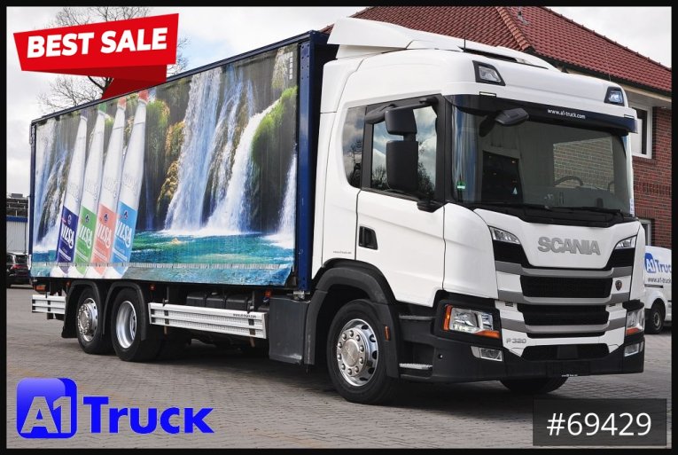 Scania - Getränkewagen - LKW > 7.5 - P 320 P 6x2,, Getränke, Lenkachse, LBW: Dhollandia DHLM 30